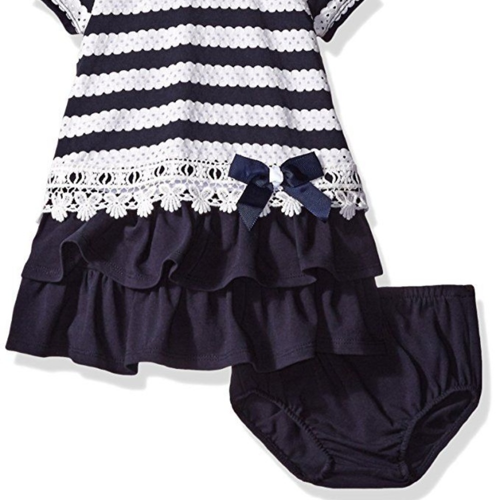 Bonnie Baby Nautical‎ Stripe Knit A-line Dress Set Navy Blue Size 12 Mo NWT - Picture 3 of 4